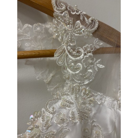 Vtg San Martin Wedding Dress Long Sleeve Train Lace Embroidered Tulle Sz 6/8 - Picture 4 of 16